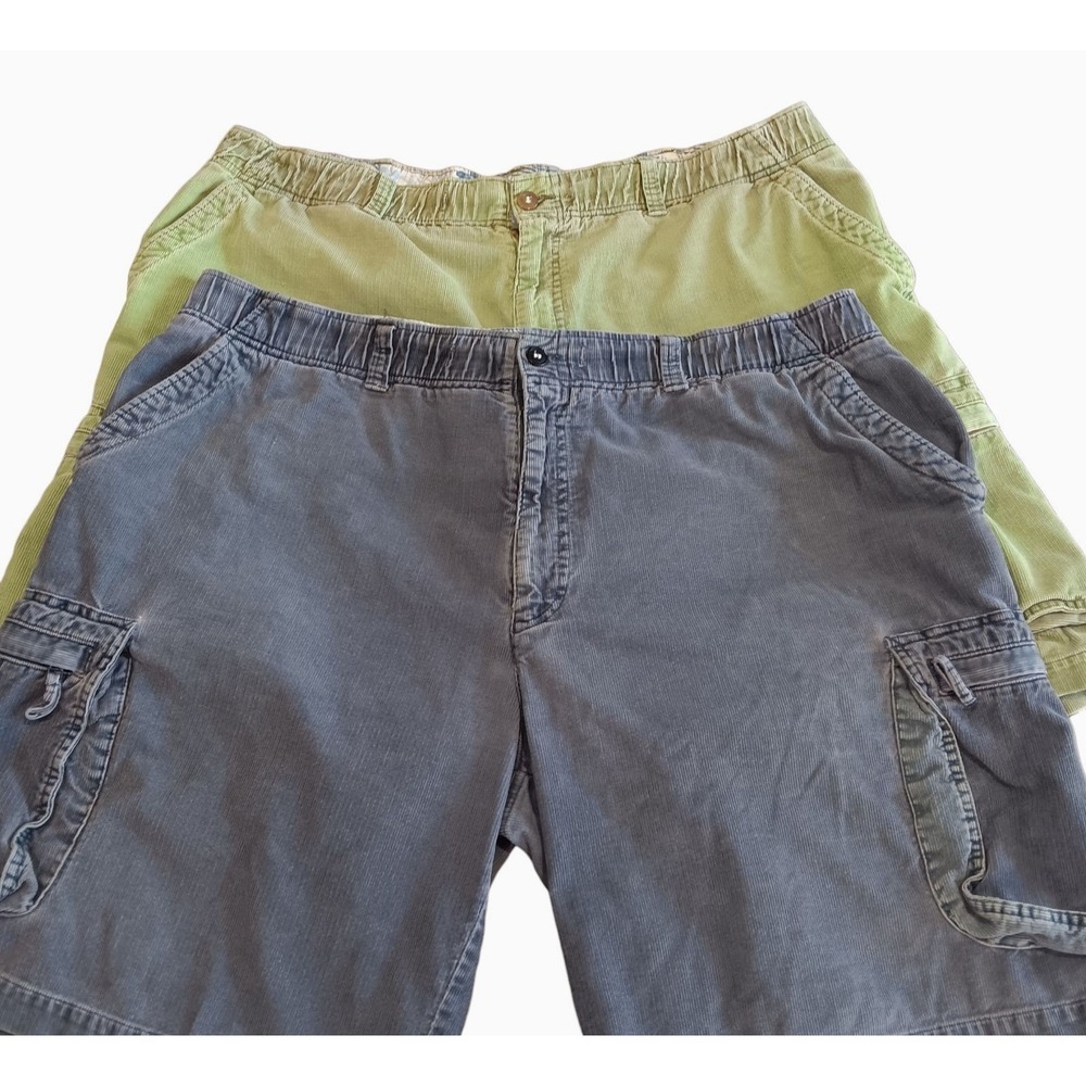 Lot of 2 VTG Ocean Pacific Cargo Shorts Mens XL Green Blue Corduroy Thrashed